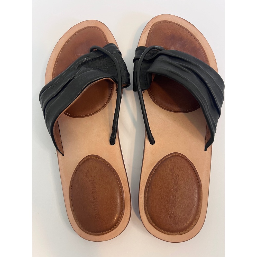 Gentle Souls Kenneth Cole Black Leather Ruched Toe Loop Slide Sandals 9M
